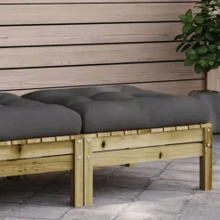 Tuinmeubelen*vidaXL Tuinvoetenbank met kussen geïmpregneerd grenenhout Naturel ge&iuml;mpregneerd