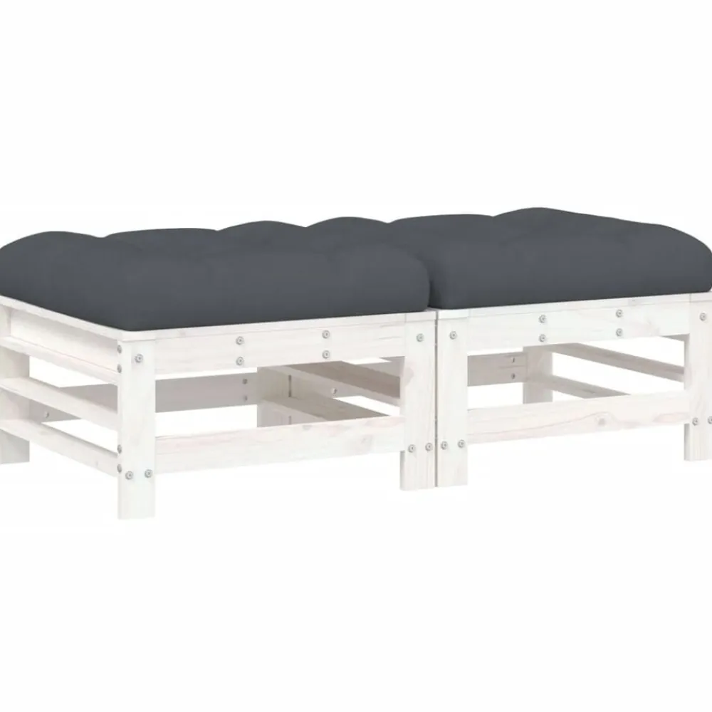 Tuinmeubelen*vidaXL Tuinvoetenbanken met kussens 2 st massief grenenhout wit Wit grenenhout