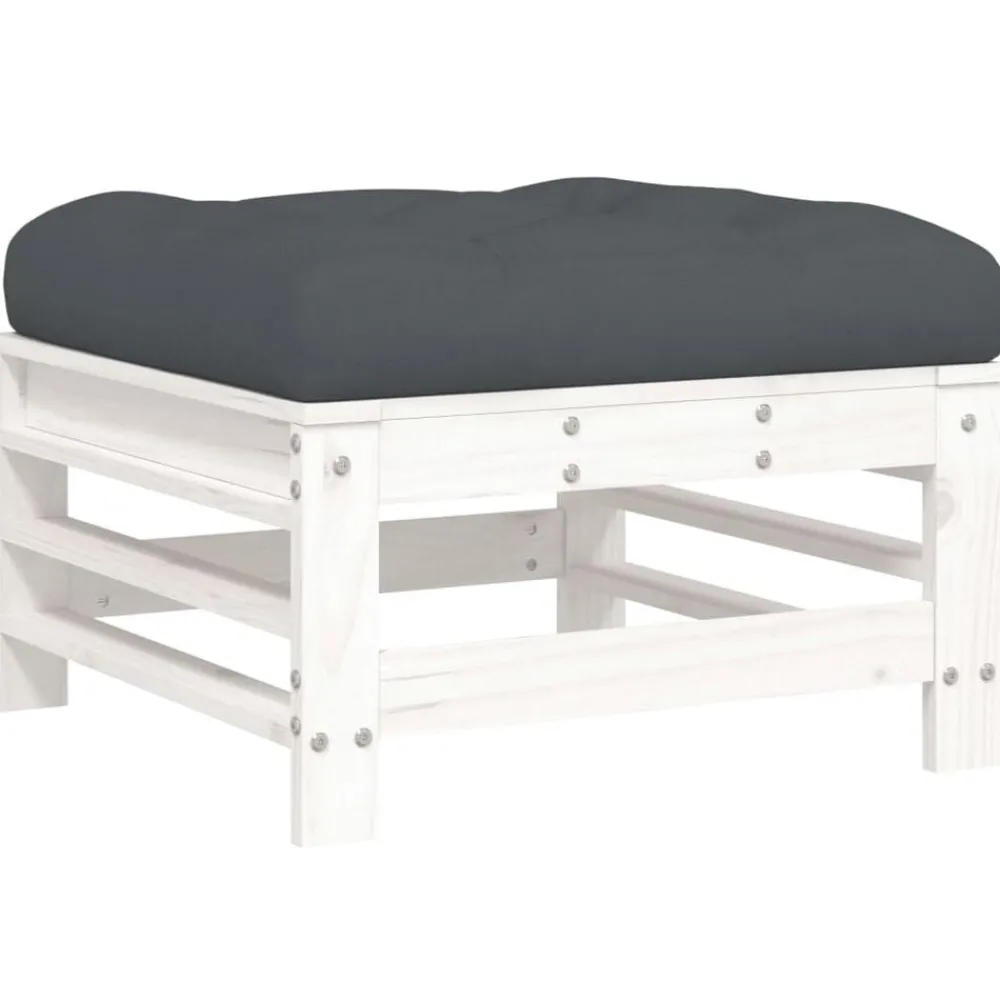 Tuinmeubelen*vidaXL Tuinvoetenbanken met kussens 2 st massief grenenhout wit Wit grenenhout