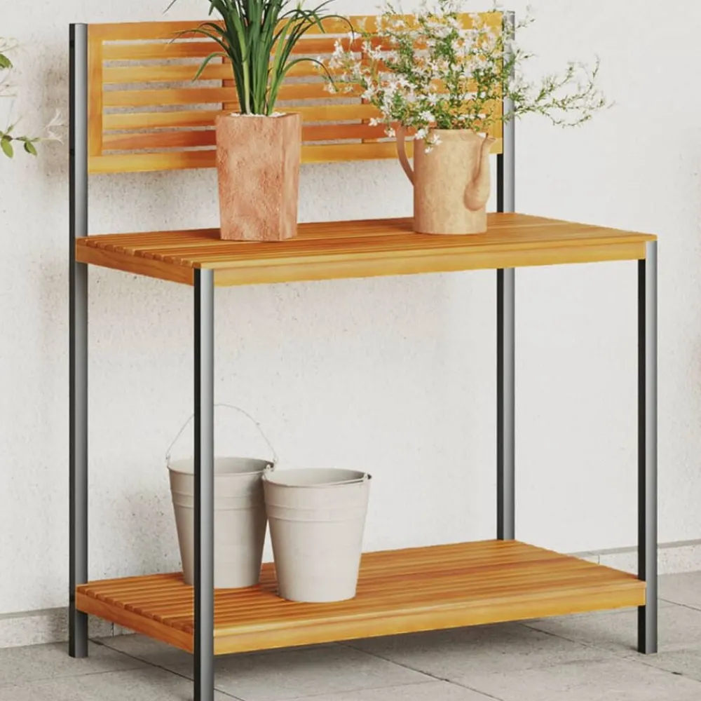 Tuin & Gazon*vidaXL Tuinwerktafel 90x50x110 cm massief acaciahout en staal