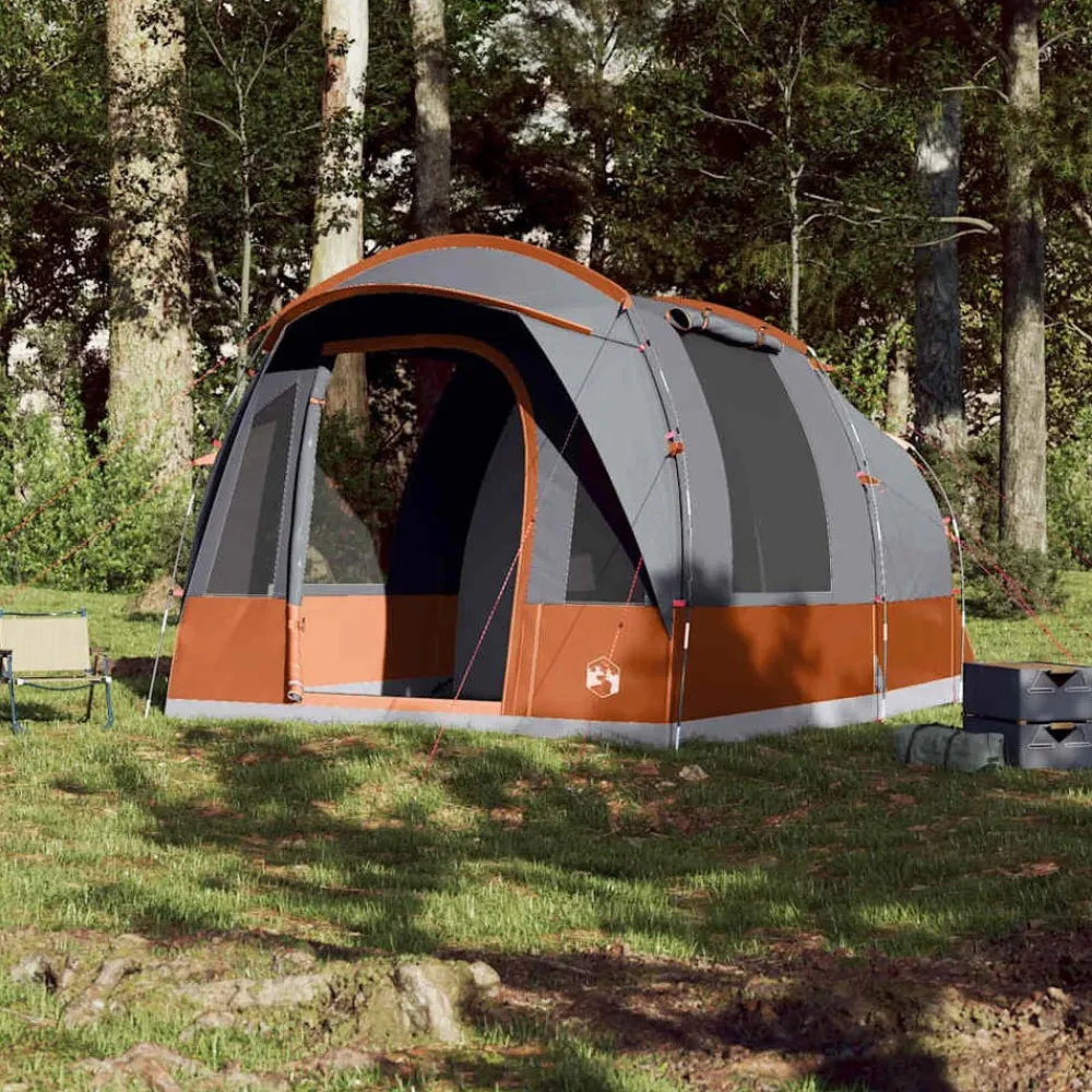 Buitensport*vidaXL Tunneltent 3-persoons waterdicht Grijs en oranje