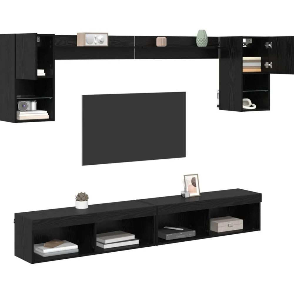 TV Wand Eenheden met LED met LED 6 pcs Bewerkt hout>vidaXL Online