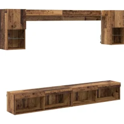 TV Wand Eenheden met LED met LED 6 pcs Oudhout Bewerkt hout>vidaXL