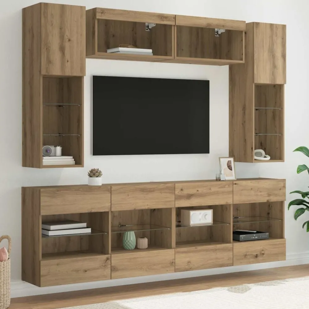 TV Wandkast Set met LED 6 pcs Geconstrueerd hout>vidaXL Outlet