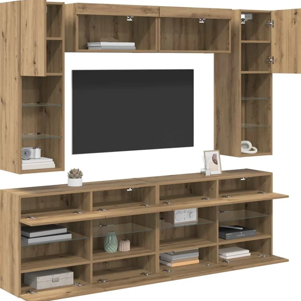 TV Wandkast Set met LED 6 pcs Geconstrueerd hout>vidaXL Outlet