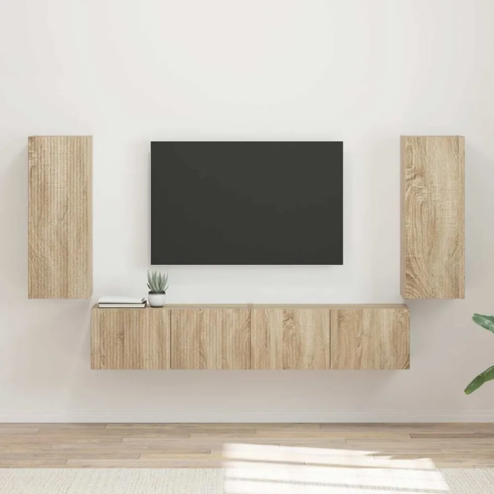 Tv-Meubels*vidaXL TV Wandkast Set Wandgemonteerd 4 pcs Bewerkt hout Sonoma eiken