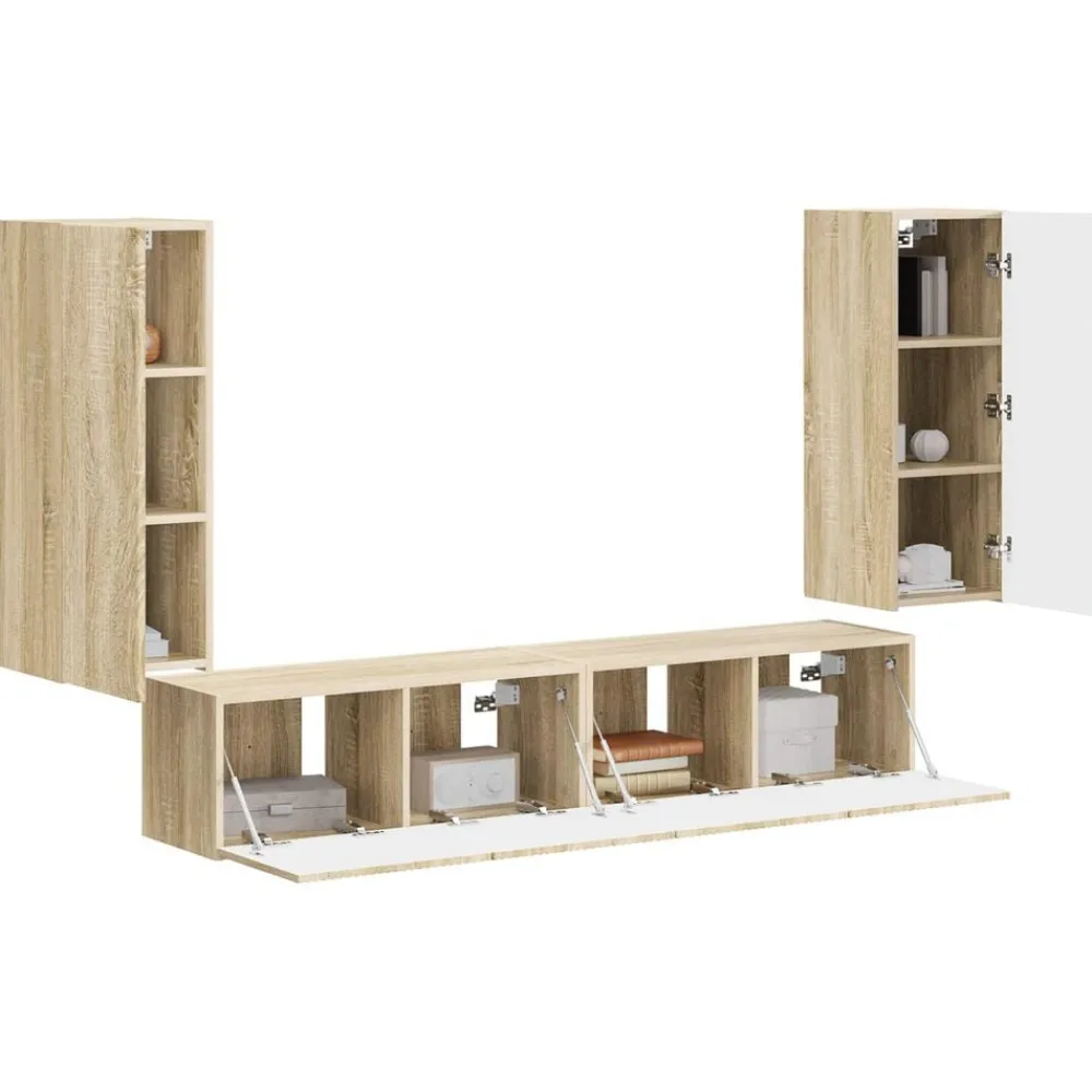 Tv-Meubels*vidaXL TV Wandkast Set Wandgemonteerd 4 pcs Bewerkt hout Sonoma eiken
