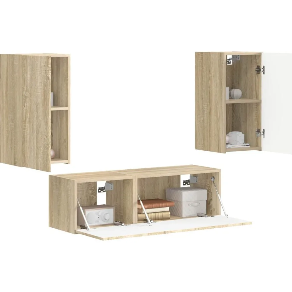 TV Wandkast Set Wandgemonteerd 4 pcs Bewerkt hout>vidaXL Sale