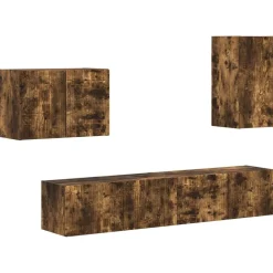 Tv-Meubels*vidaXL TV Wandkast Set Wandgemonteerd 4 pcs Bewerkt hout Gerookt eiken