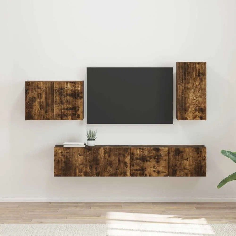 Tv-Meubels*vidaXL TV Wandkast Set Wandgemonteerd 4 pcs Bewerkt hout Gerookt eiken