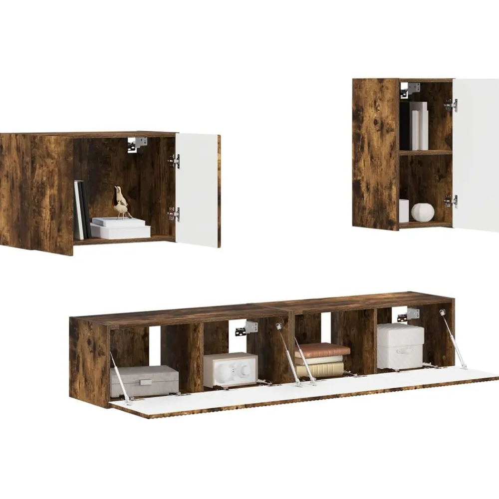 Tv-Meubels*vidaXL TV Wandkast Set Wandgemonteerd 4 pcs Bewerkt hout Gerookt eiken