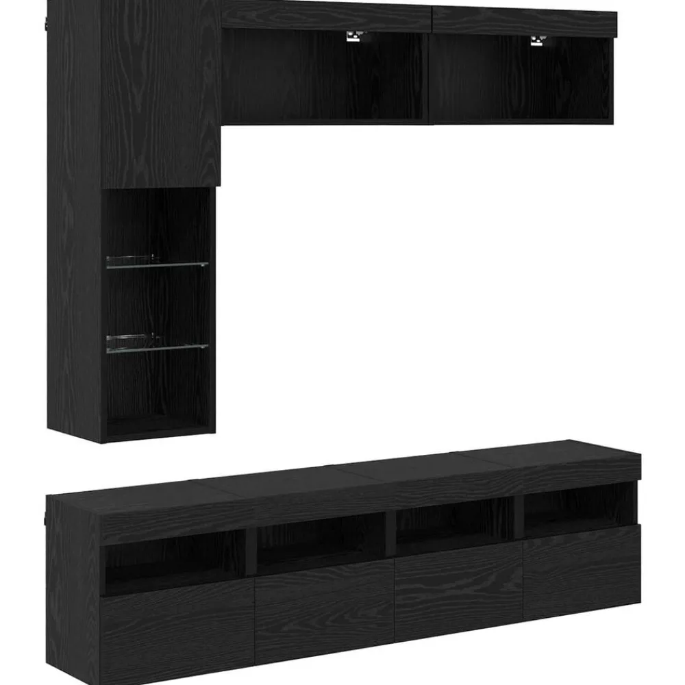 Tv-Meubels*vidaXL TV-kast met LED Wandgemonteerd 7 pcs Zwart Eiken Bewerkt hout