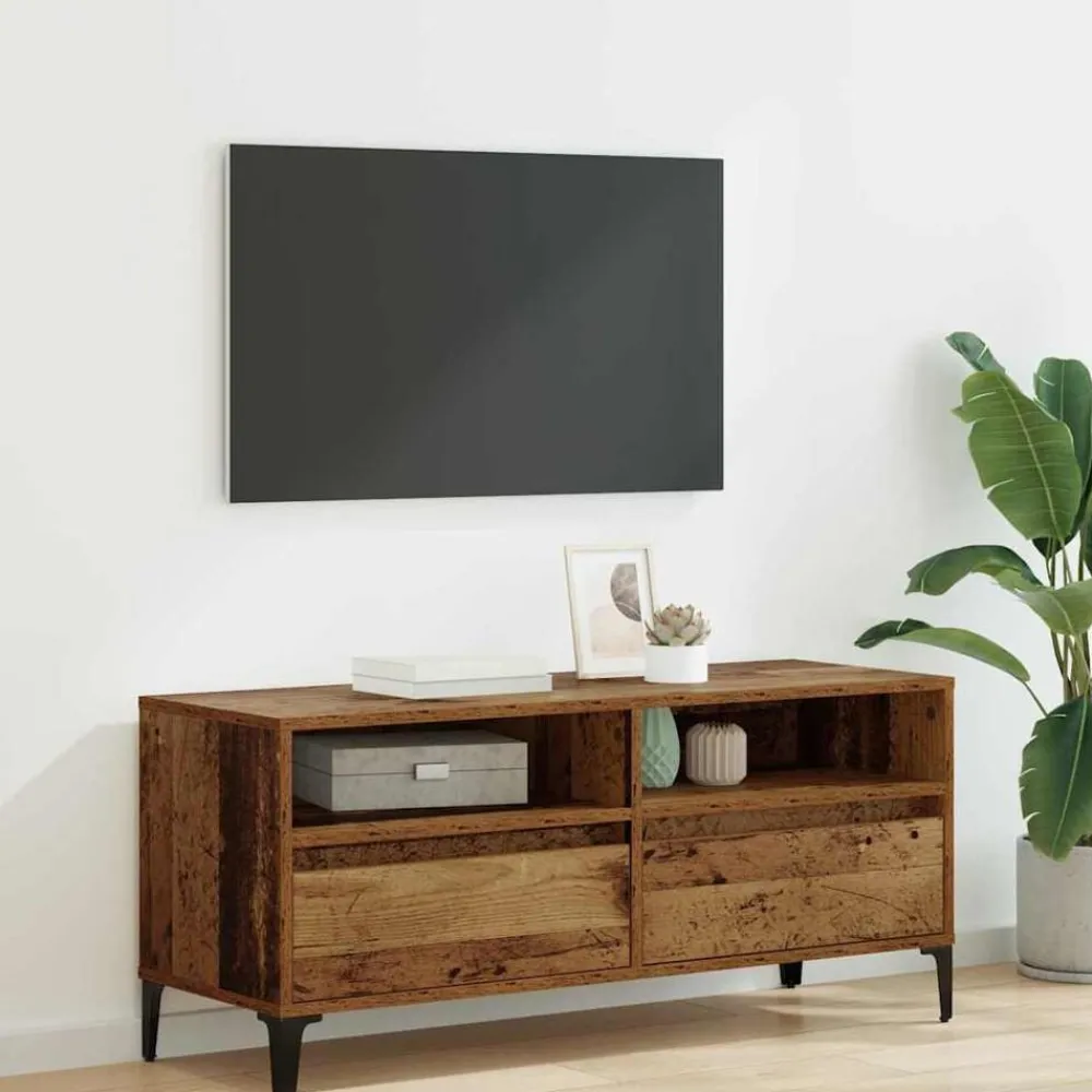 Tv-Meubels*vidaXL TV-kast 100 x 34,5 x 44,5 cm Gemonteerd hout en ijzer Oud hout