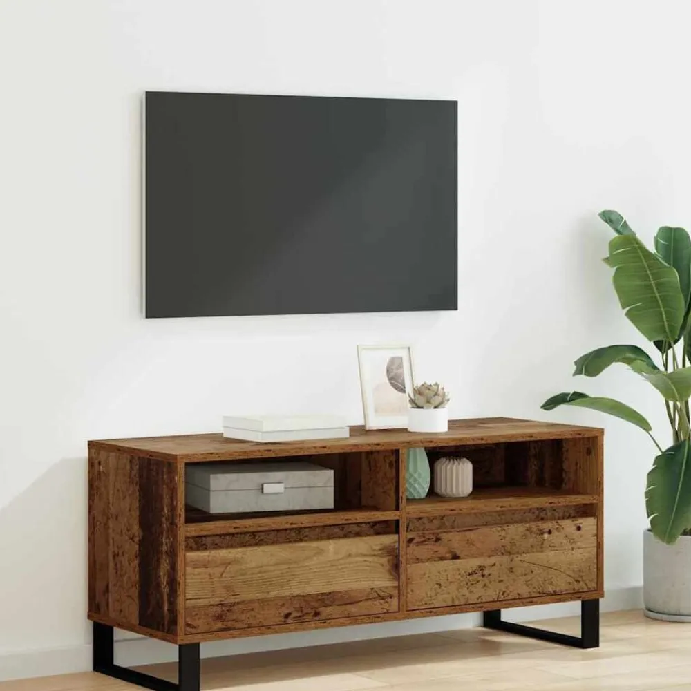Tv-Meubels*vidaXL TV-kast 100 x 34,5 x 44,5 cm Gemonteerd hout en ijzer Oud hout