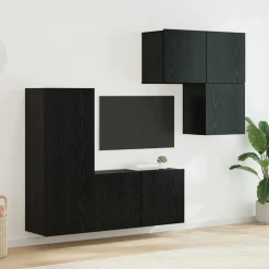 Tv-Meubels*vidaXL TV-kast Wandgemonteerd 4 pcs Zwart Eiken Bewerkt hout