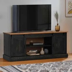 Tv-Meubels*vidaXL Tv-meubel HALDEN 2 schuifdeuren 150x40x60 cm massief hout Zwart