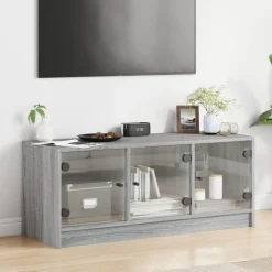 Tv-Meubels*vidaXL Tv-meubel met glazen deuren 102x37x42 cm eiken Grijs sonoma