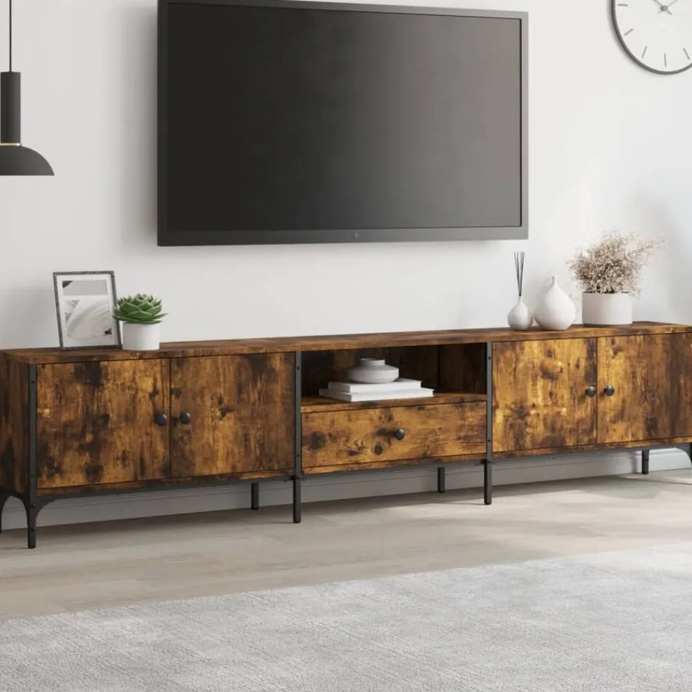 Tv-meubel met lade 200x25x44 cm bewerkt hout kleur>vidaXL Online