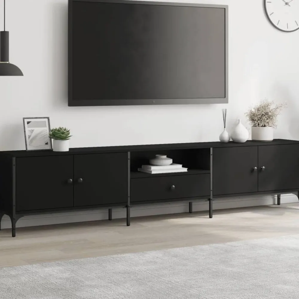 Tv-Meubels*vidaXL Tv-meubel met lade 200x25x44 cm bewerkt hout Zwart