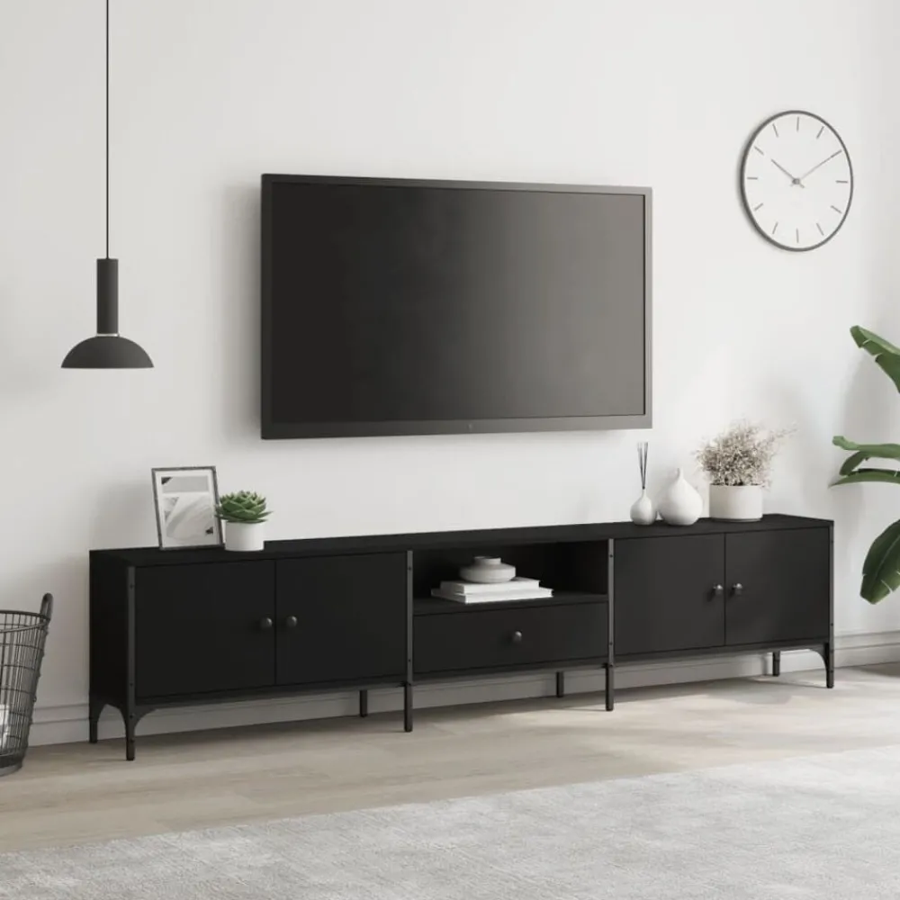Tv-Meubels*vidaXL Tv-meubel met lade 200x25x44 cm bewerkt hout Zwart