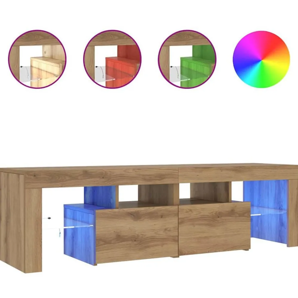 Tv-meubel met LED 140x36,5x40 cm bewerkt hout artisanaal eiken>vidaXL Clearance
