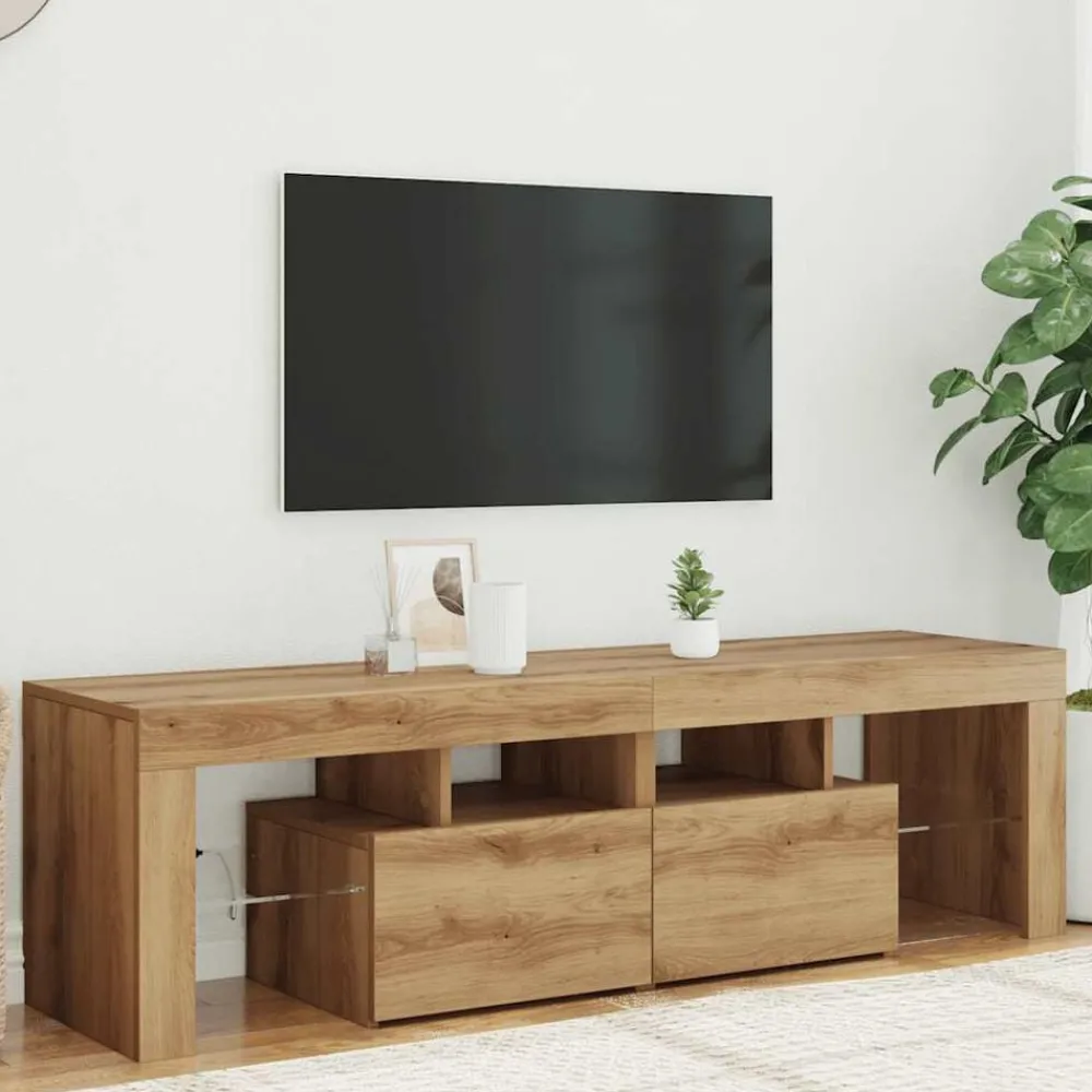 Tv-meubel met LED 140x36,5x40 cm bewerkt hout artisanaal eiken>vidaXL Clearance