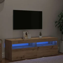 Tv-meubel met LED 120x35x40 cm bewerkt hout artisanaal eiken>vidaXL New