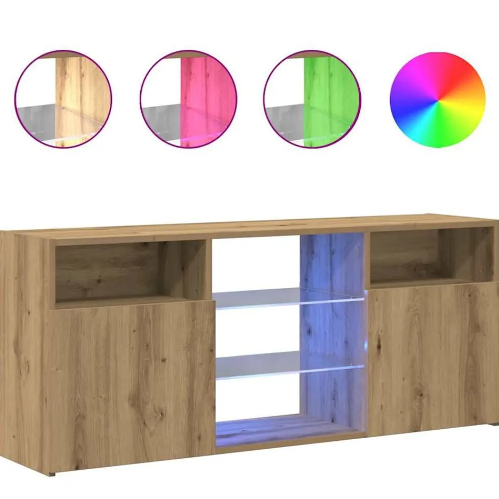 Tv-meubel met LED 120x30x50 cm bewerkt hout artisanaal eiken>vidaXL Outlet