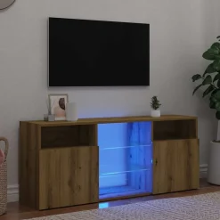 Tv-meubel met LED 120x30x50 cm bewerkt hout artisanaal eiken>vidaXL Outlet
