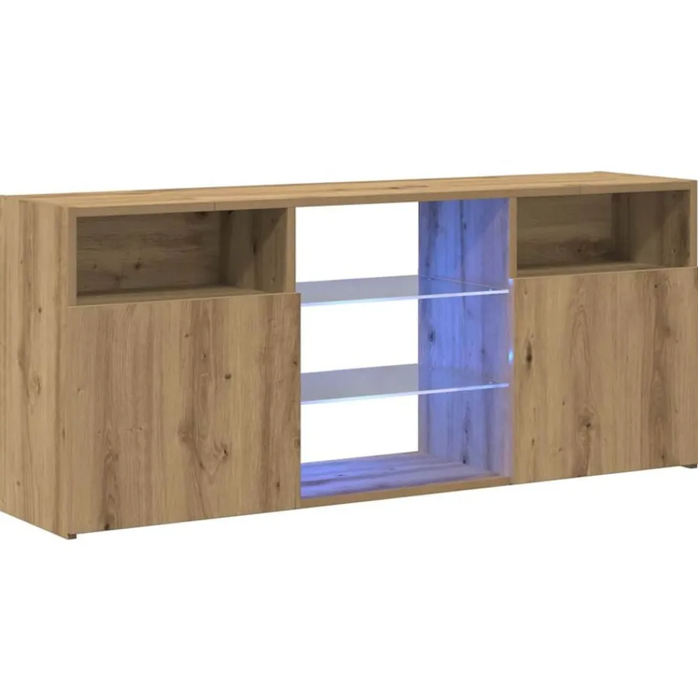 Tv-meubel met LED 120x30x50 cm bewerkt hout artisanaal eiken>vidaXL Outlet
