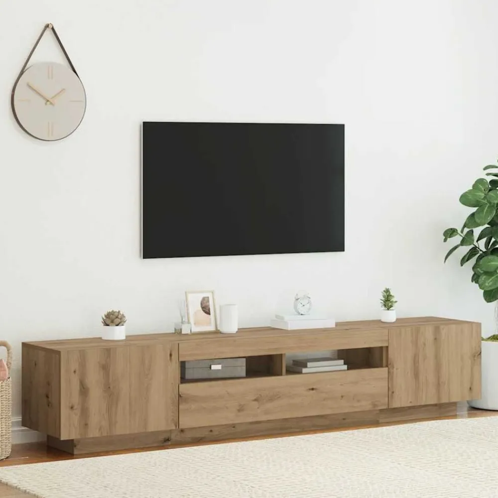 Tv-meubel met LED 200x35x40 cm bewerkt hout artisanaal eiken>vidaXL Clearance