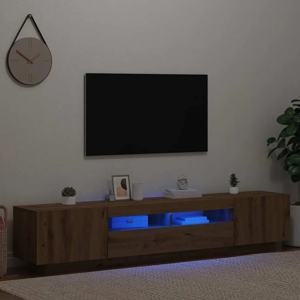 Tv-meubel met LED 200x35x40 cm bewerkt hout artisanaal eiken>vidaXL Clearance