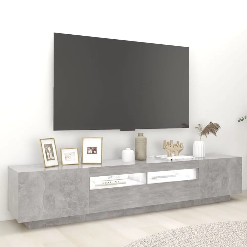 Tv-Meubels*vidaXL Tv-meubel met LED-verlichting 200x35x40 cm Betongrijs