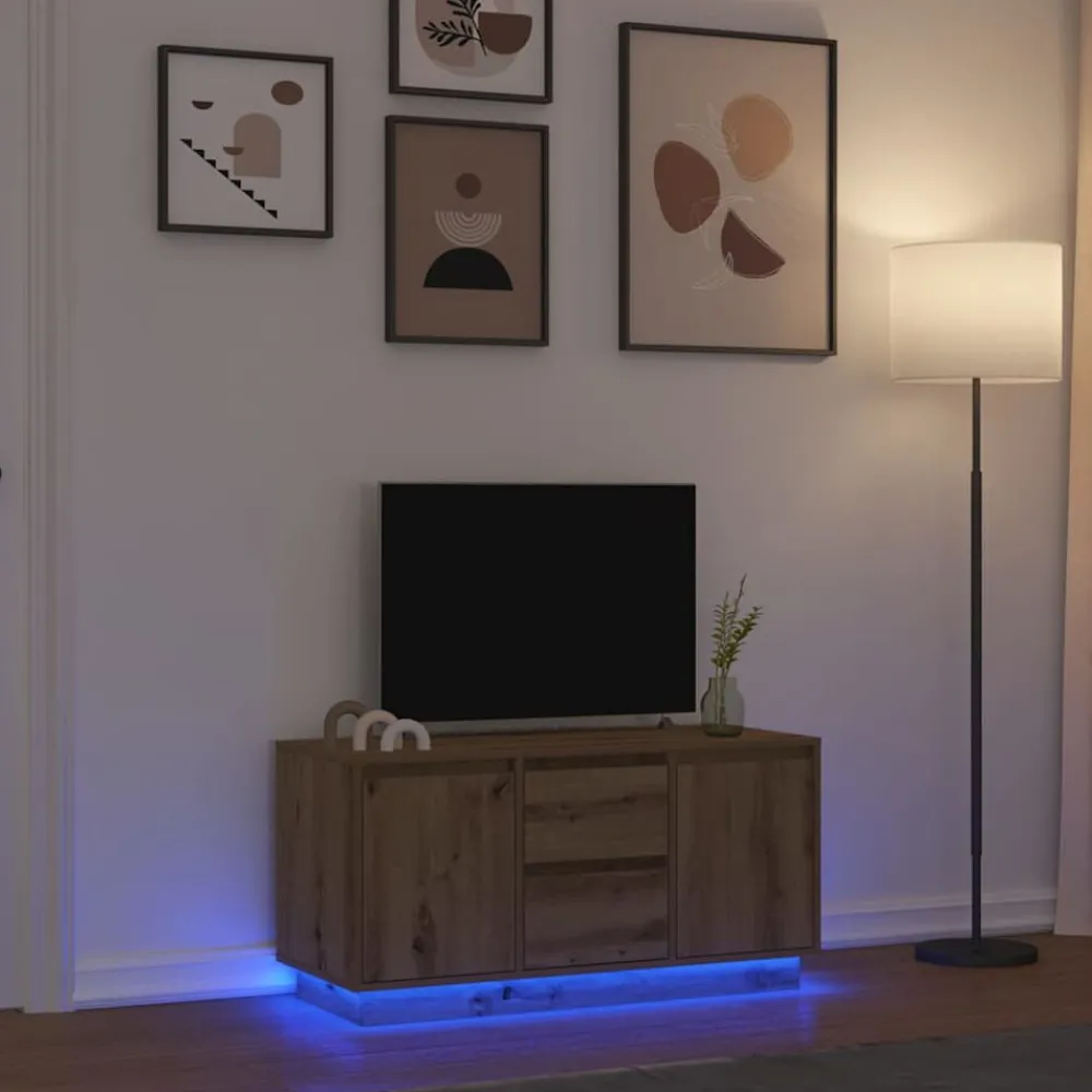 Tv-meubel met LED-verlichting 100x41x50 cm artisanaal eiken>vidaXL Clearance