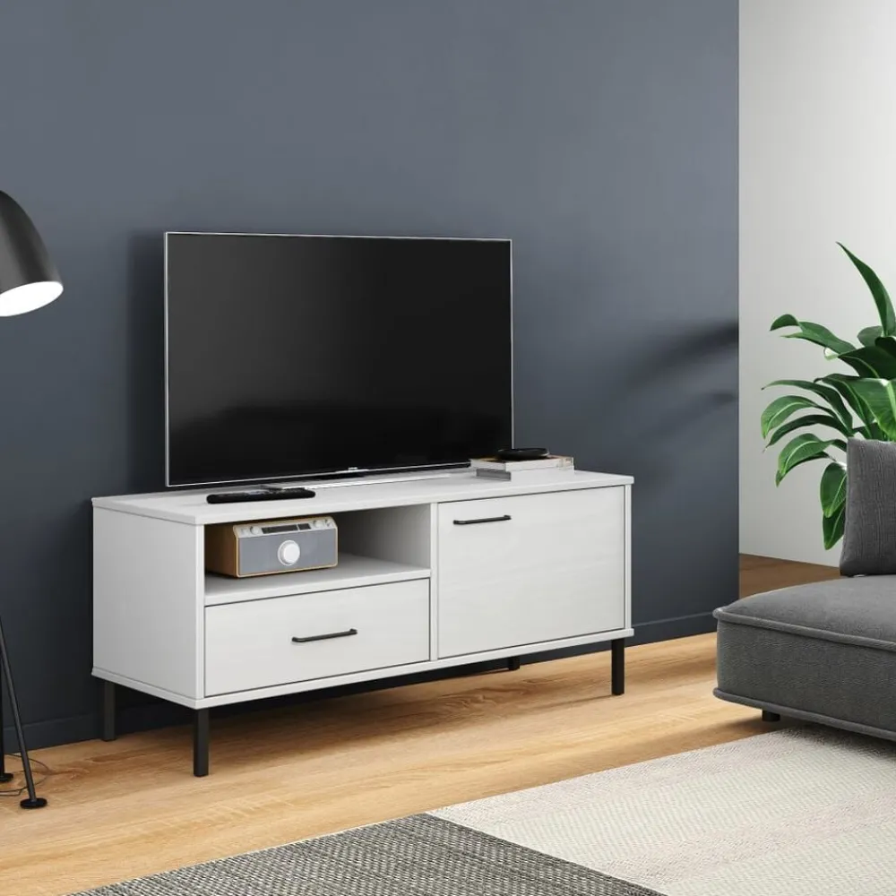 Tv-meubel met metalen poten OSLO massief grenenhout>vidaXL