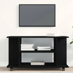TV-meubel met wielen Zwarte eik 80x40x45 cm Engineered Wood><noscript><img width=