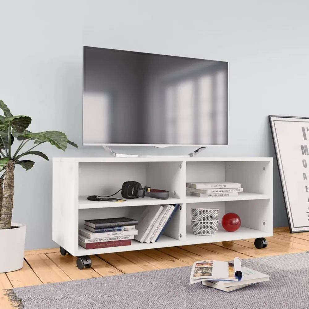 Tv-Meubels*vidaXL Tv-meubel met wieltjes 90x35x35 cm bewerkt hout Wit