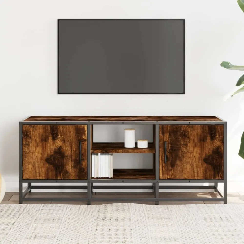 Tv-Meubels*vidaXL Tv-meubel 100x35x41 cm bewerkt hout metaal kleurig Gerookt eiken