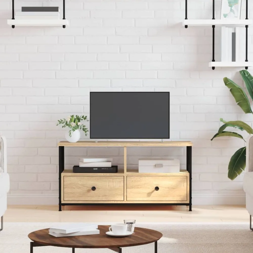 Tv-Meubels*vidaXL Tv-meubel 90x33x45 cm bewerkt hout en ijzer sonoma eikenkleur