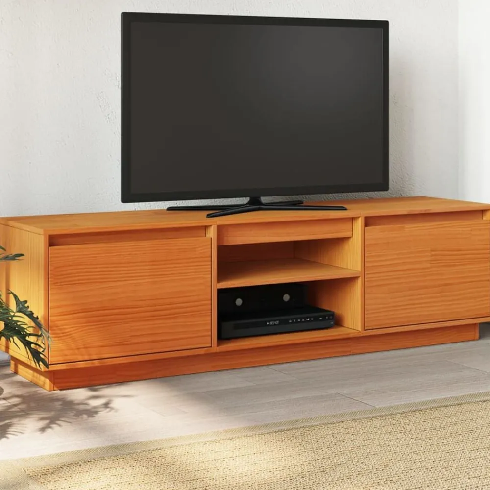 Tv-Meubels*vidaXL Tv-meubel 140x35x40 cm massief grenenhout Wasbruin