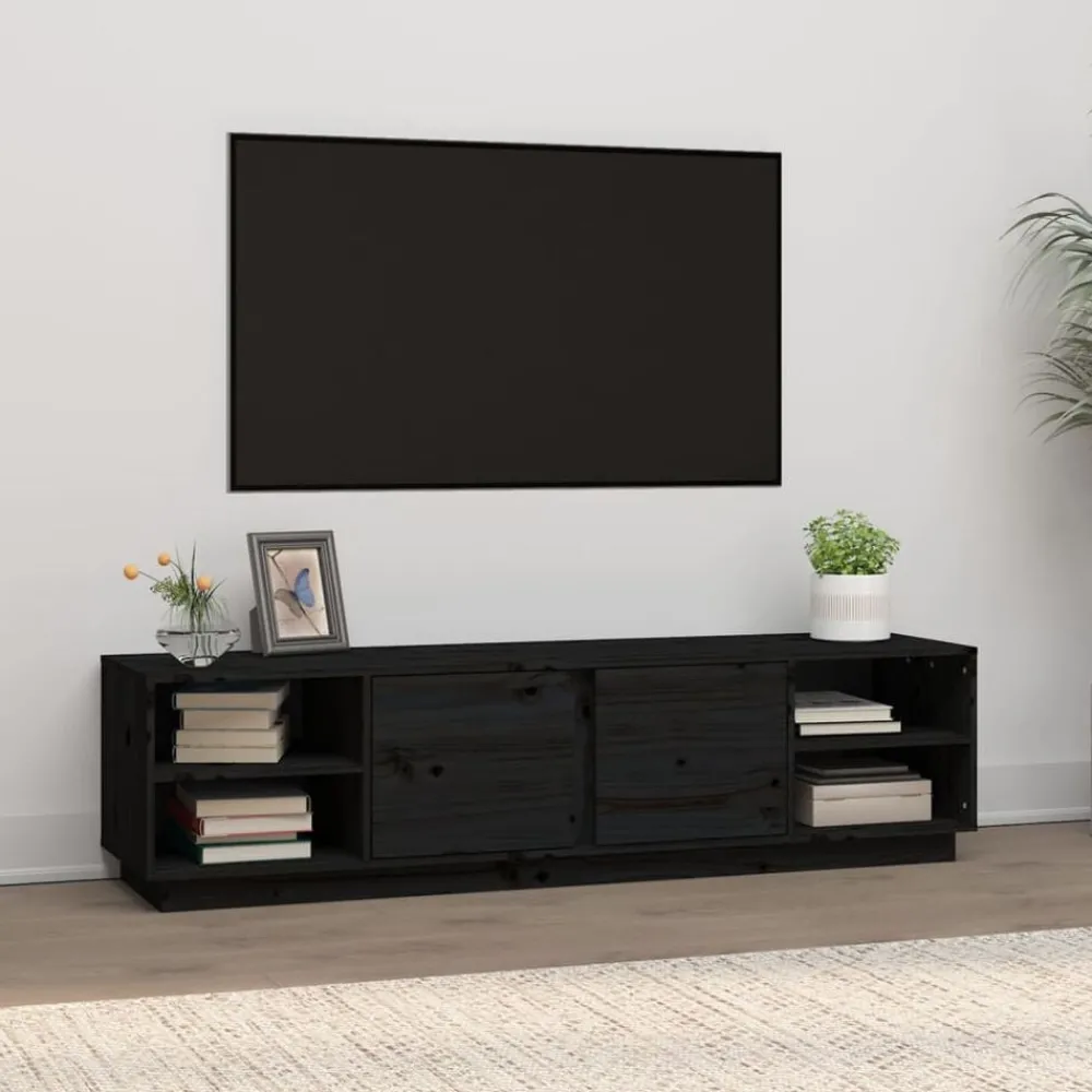 Tv-Meubels*vidaXL Tv-meubel 156x40x40 cm massief grenenhout Zwart