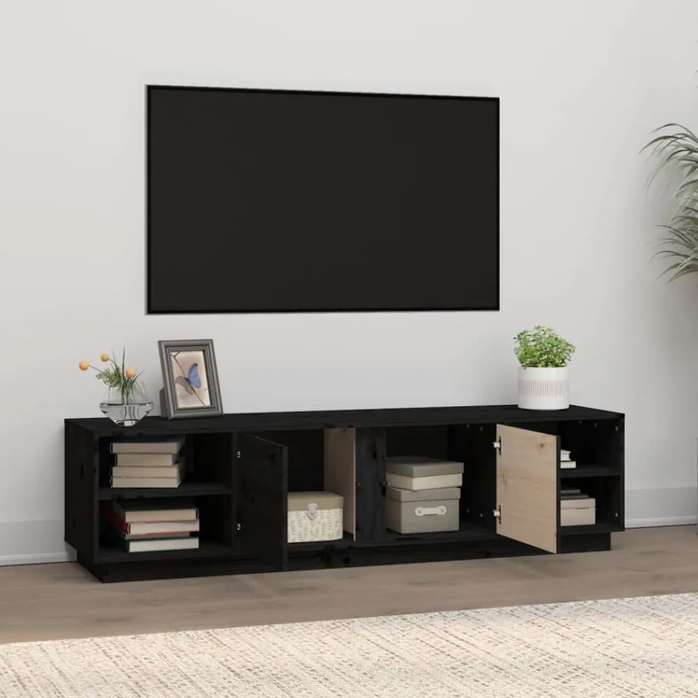Tv-Meubels*vidaXL Tv-meubel 156x40x40 cm massief grenenhout Zwart