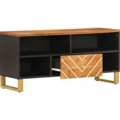 Tv-meubel 100x33,5x46 cm massief mangohout bruin en zwart><noscript><img width=