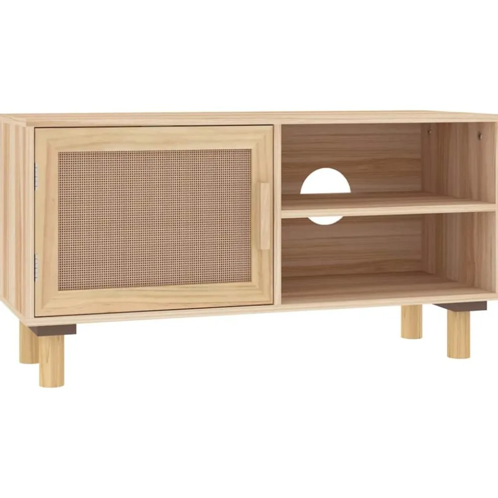 Tv-Meubels*vidaXL Tv-meubel 80x30x40 cm massief grenenhout en rattan Bruin