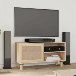 Tv-Meubels*vidaXL Tv-meubel 80x30x40 cm massief grenenhout en rattan Bruin