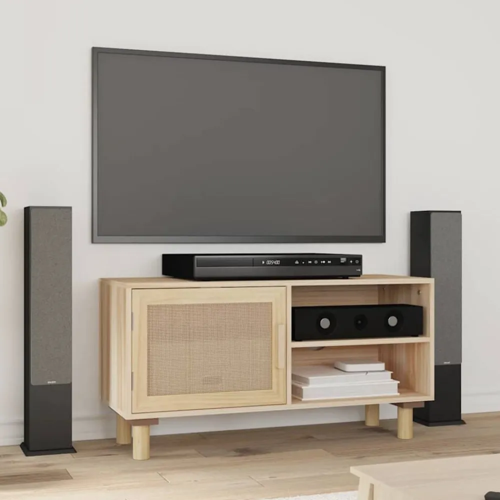 Tv-Meubels*vidaXL Tv-meubel 80x30x40 cm massief grenenhout en rattan Bruin