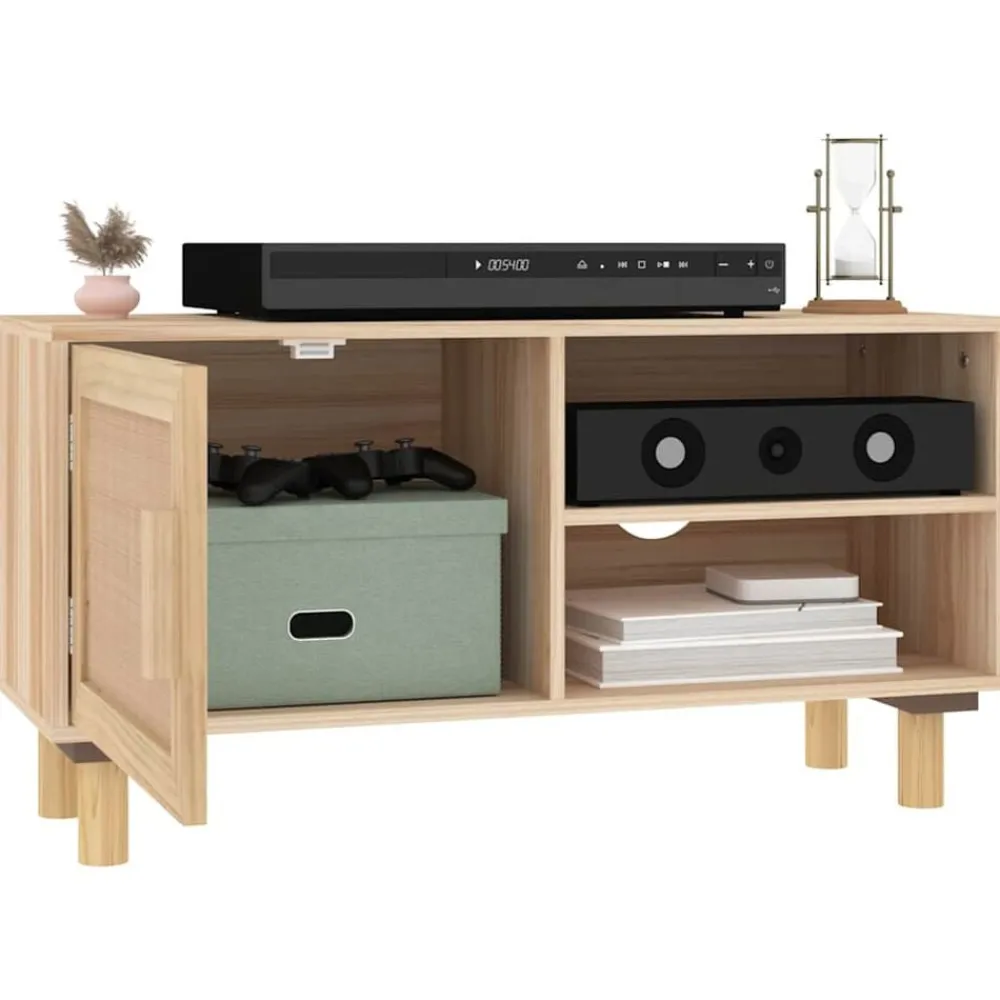 Tv-Meubels*vidaXL Tv-meubel 80x30x40 cm massief grenenhout en rattan Bruin