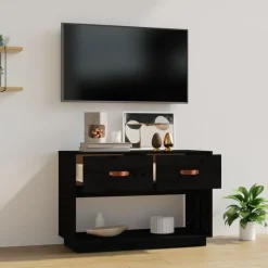 Tv-Meubels*vidaXL Tv-meubel 90x40x60 cm massief grenenhout Zwart