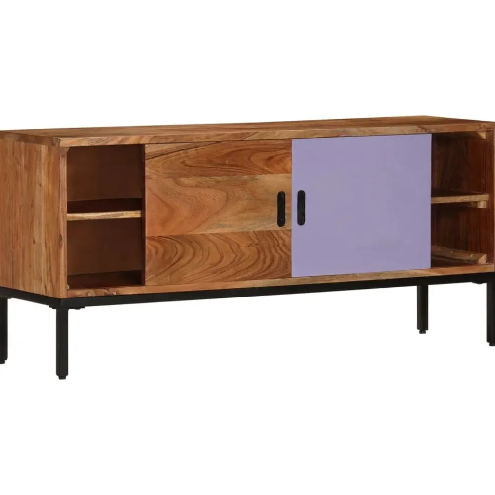Tv-meubel 110x30x50 cm massief acaciahout honingbruin en grijs>vidaXL Discount