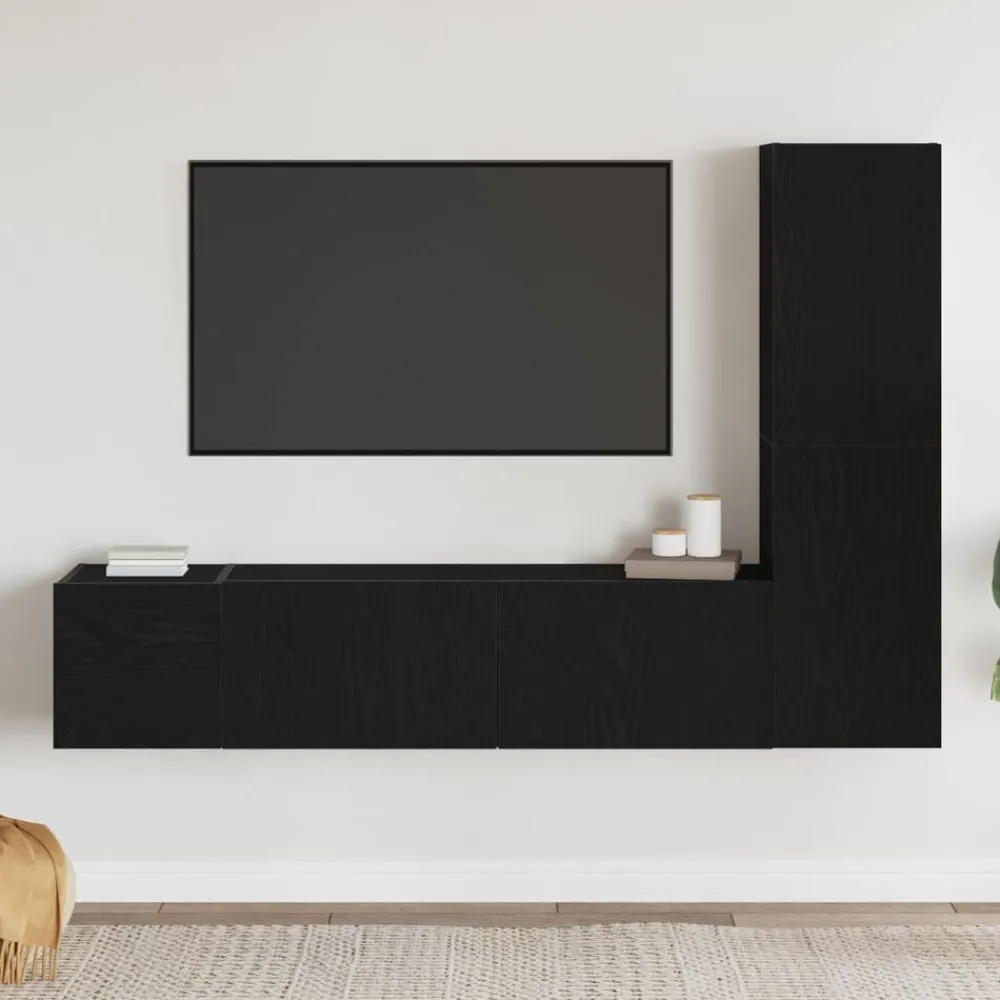 Tv-Meubels*vidaXL Tv-meubelset 4 pcs 130,5 x 30 x 140 cm Bewerkt hout Zwart eiken